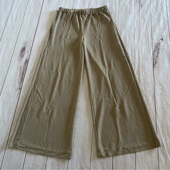 Zara Palazzo Wide Leg Pants Women’s L Tan Pull on Elastic High Waisted Career - Picture 1 of 11